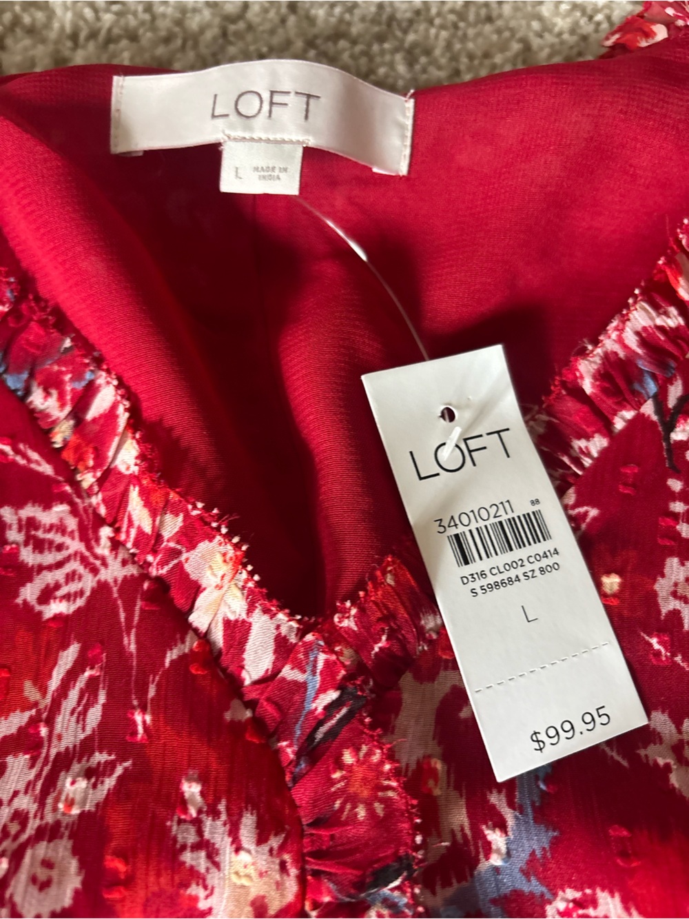 LOFT Red Floral Ruffled Blouse - Picture 2 of 3